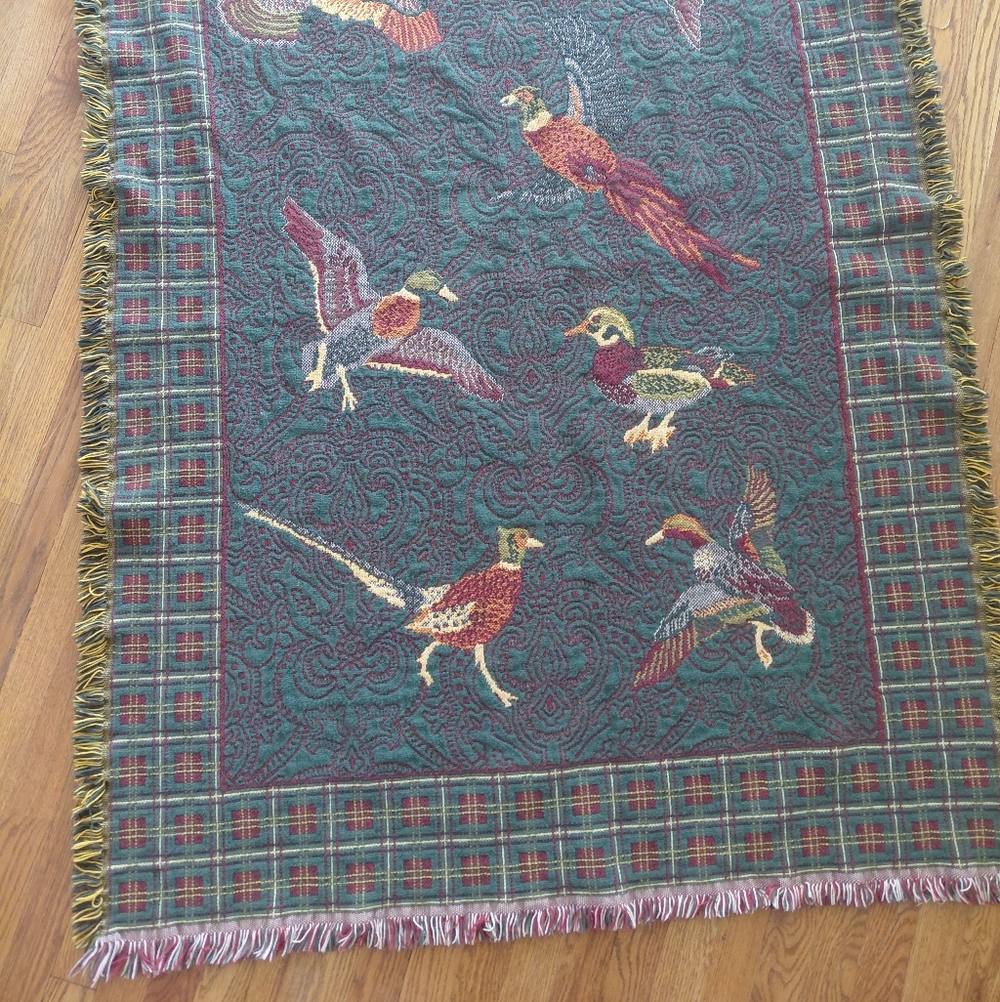 Vintage Goodwin Weavers Bird Tapestry Throw Cabin Lodge Cottagecore Forest